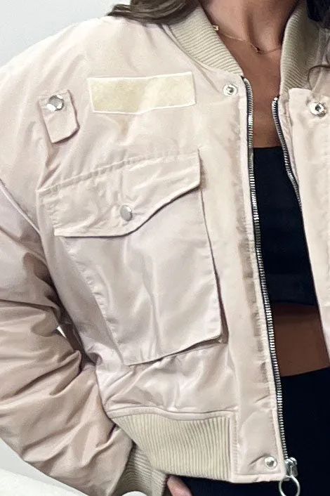 Elka Beige Utility Pocket Oversized Bomber Jacket sold by Lasula product image thumbnail 5