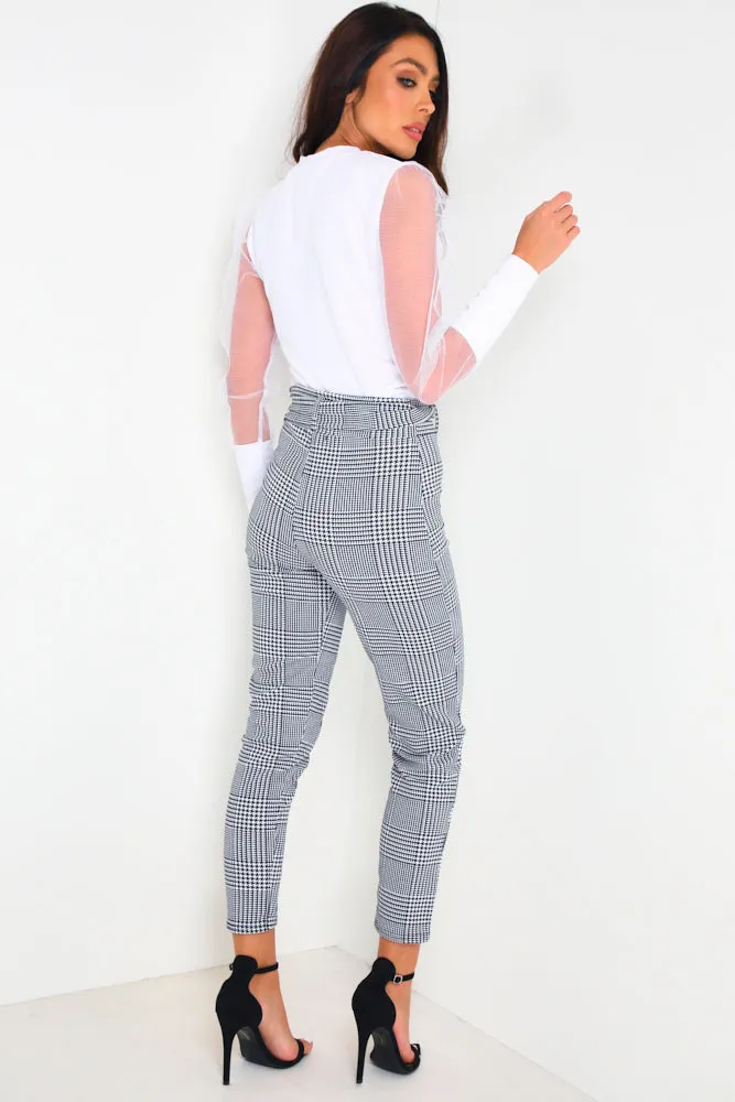 Black & White Houndstooth Belted Trousers sold by Lasula product image thumbnail 5