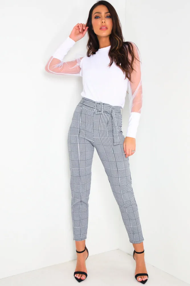 Black & White Houndstooth Belted Trousers sold by Lasula product image thumbnail 4