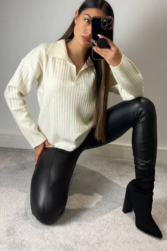 Luella Cream V Neck Collar Knitted Jumper made by Lasula
