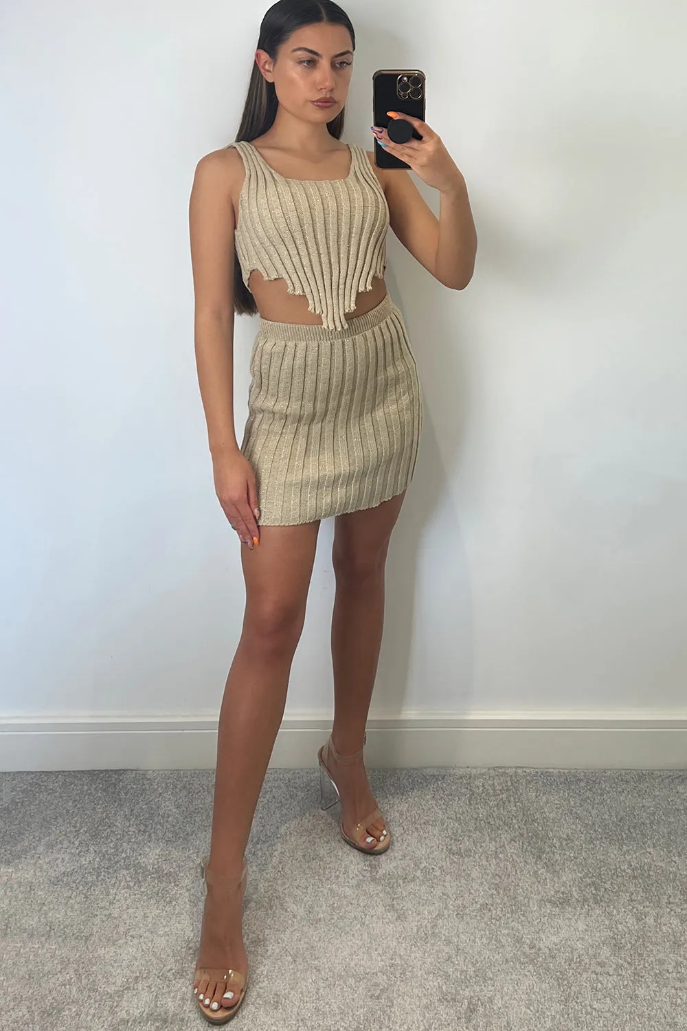 Imogen Gold Lurex Knit Mini Skirt sold by Lasula