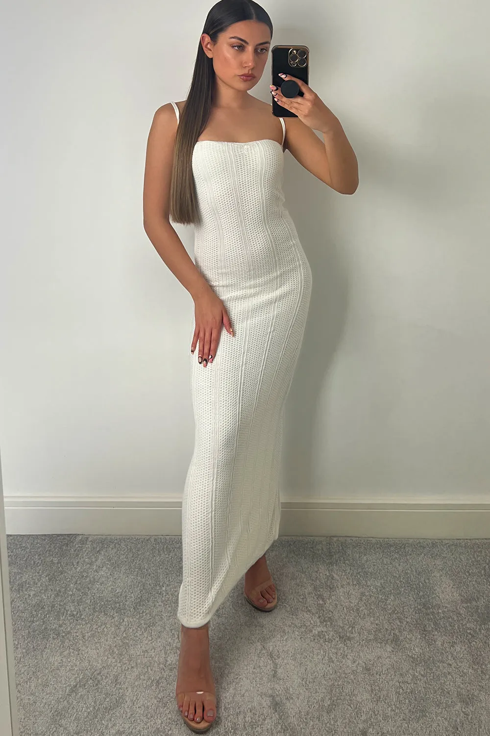Arabelle Cream Knitted Maxi Dress sold by Lasula