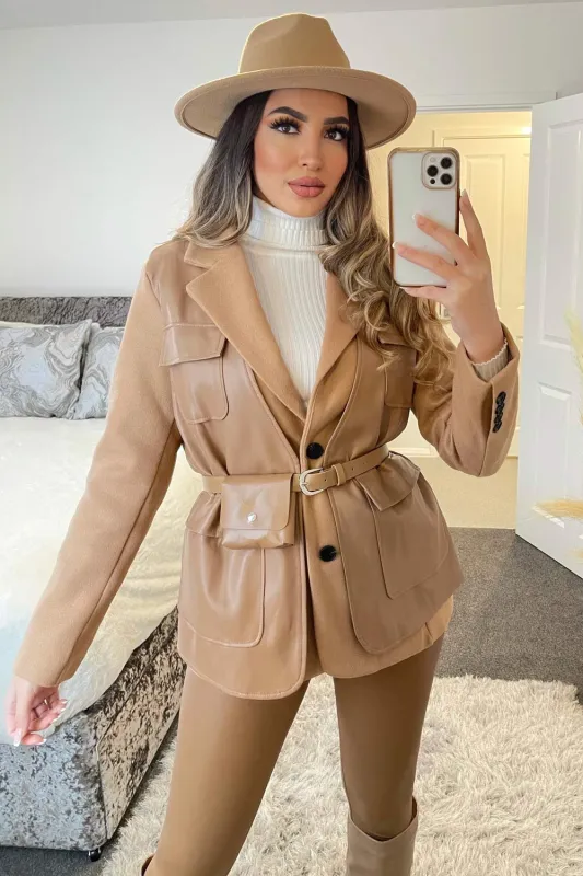 Tami Camel Faux Leather PU Belt Bag Jacket sold by Lasula