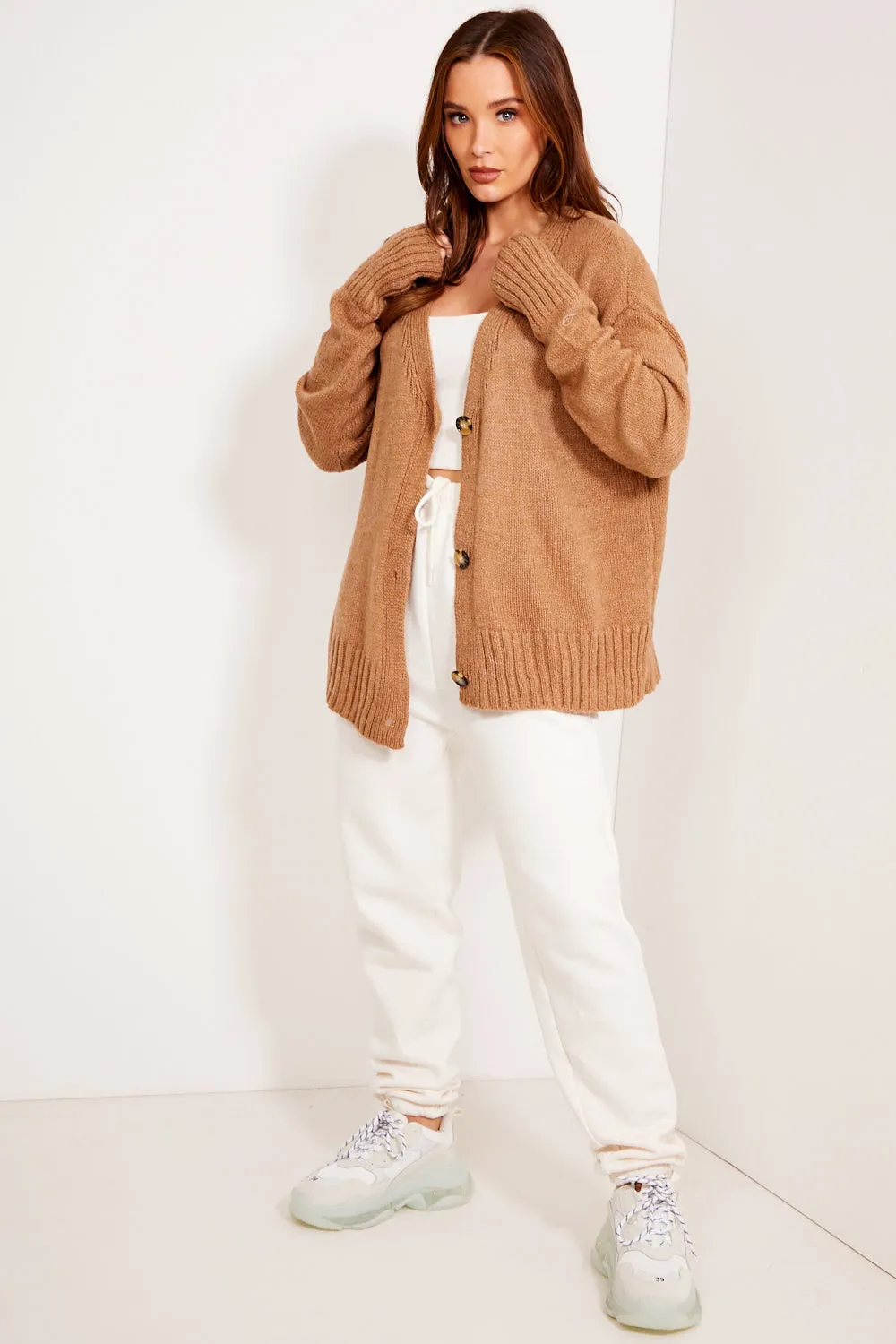 Camel Knit Ribbed Button Up Cardigan sold by Lasula product image thumbnail 4