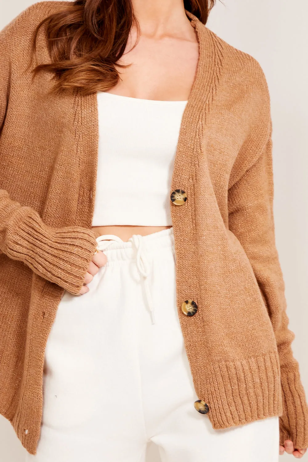 Camel Knit Ribbed Button Up Cardigan sold by Lasula product image thumbnail 2