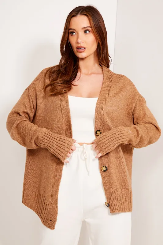 Camel Knit Ribbed Button Up Cardigan made by Alo Yoga