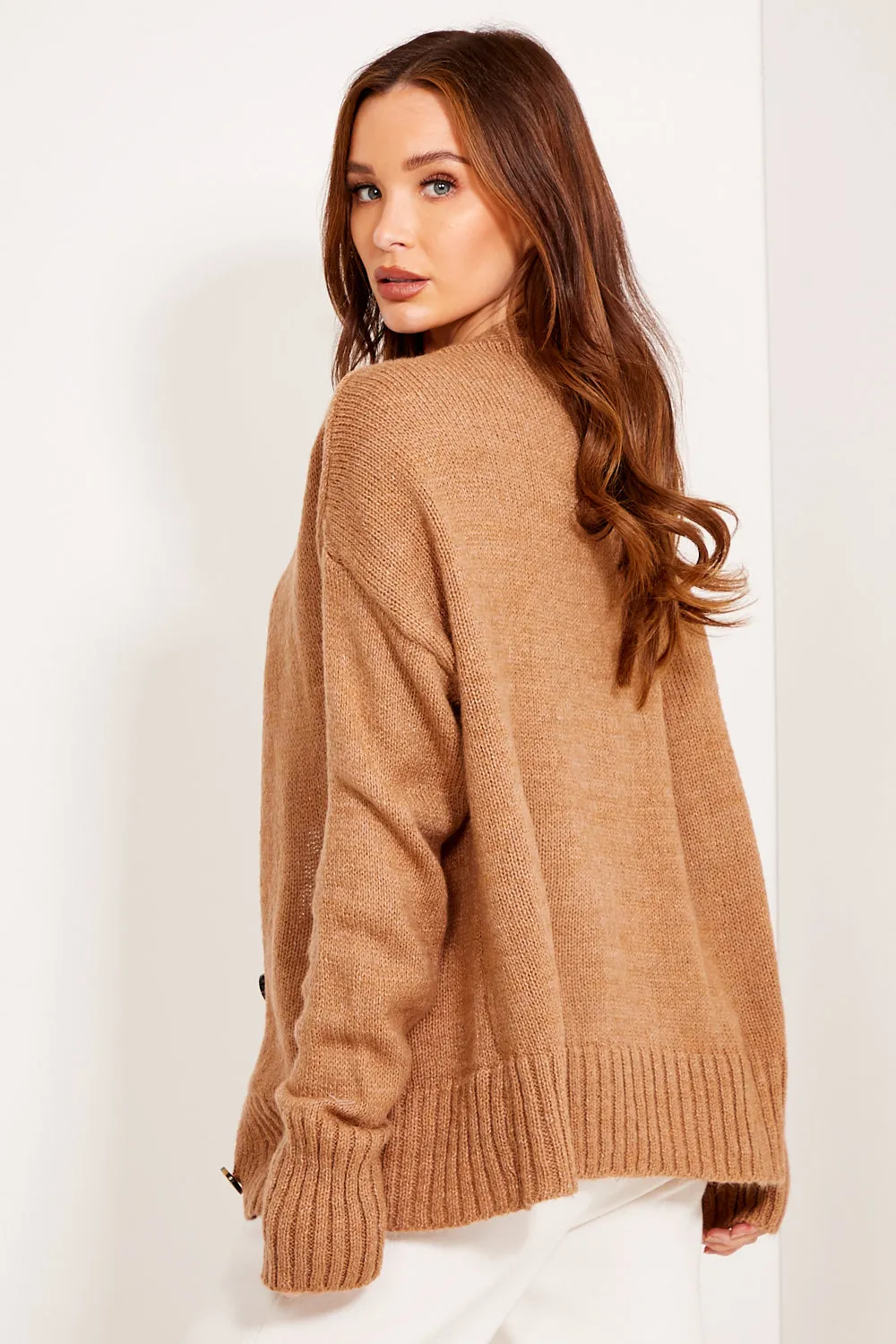 Camel Knit Ribbed Button Up Cardigan sold by Lasula product image thumbnail 3