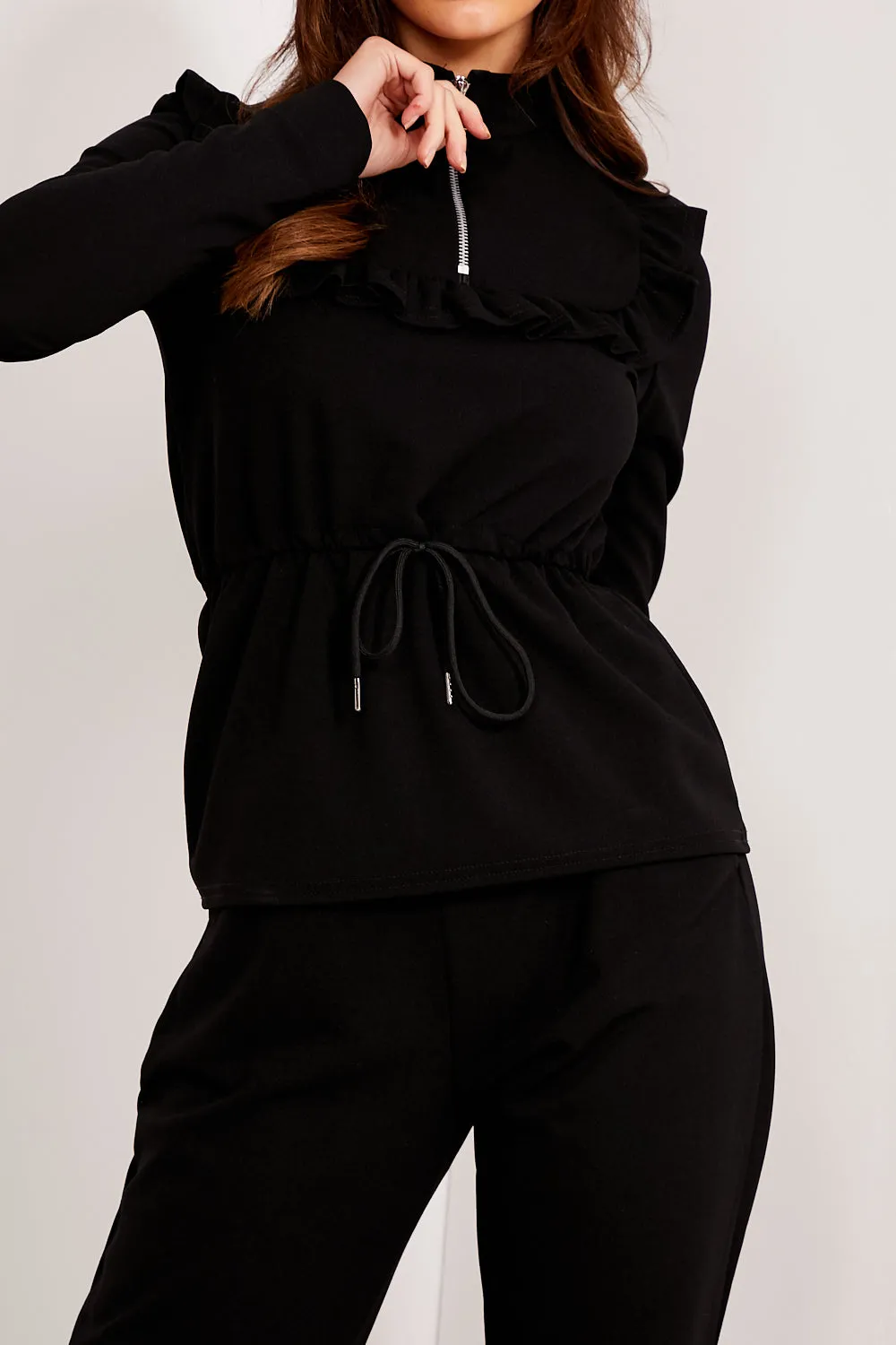 Black Frill Gathered Waist Top and Trousers Co-Ord Set sold by Lasula product image thumbnail 4