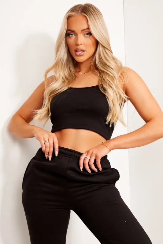 Gabriella Black Ribbed Vest Crop Top sold by Lasula