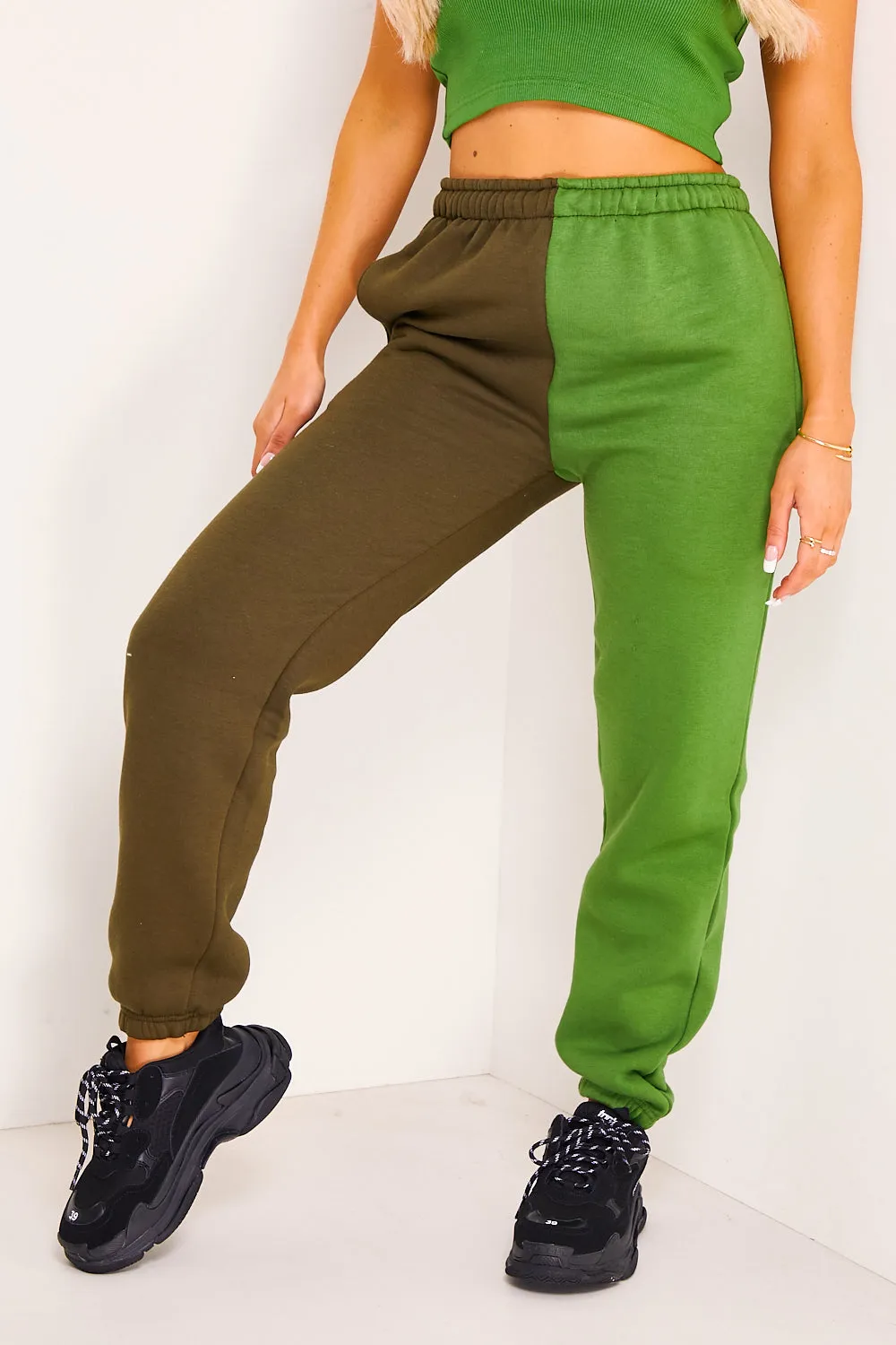 Lacey Khaki and Olive Green Colour Block Joggers sold by Lasula