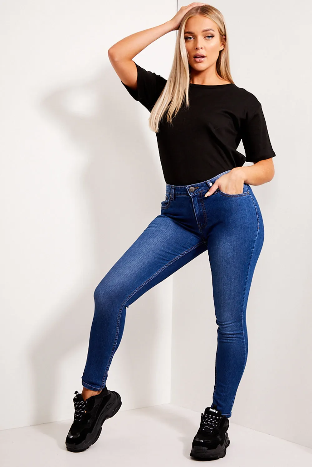 Dark Blue High Waisted Skinny Jeans sold by Lasula product image thumbnail 2