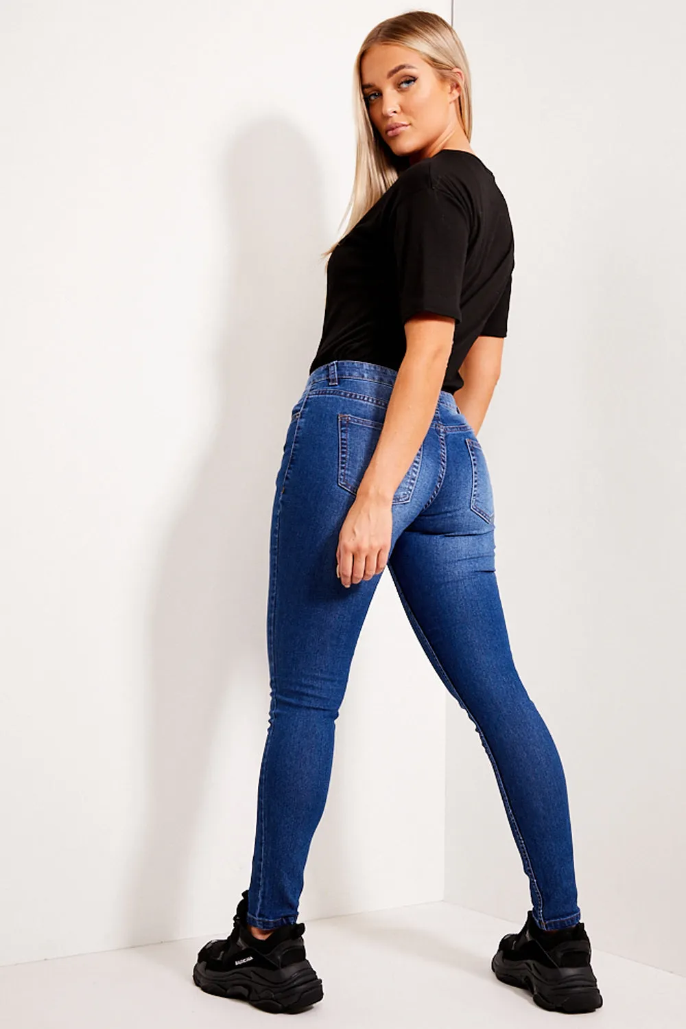 Dark Blue High Waisted Skinny Jeans sold by Lasula product image thumbnail 5