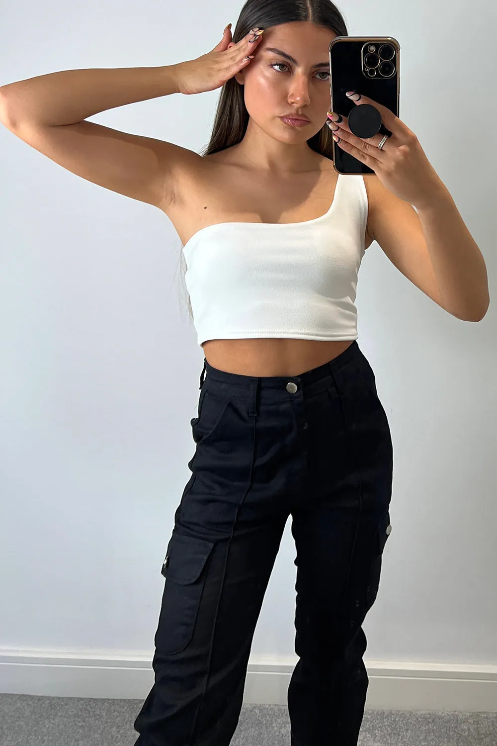 Ariaa White One Shoulder Crop Top sold by Lasula product image thumbnail 3