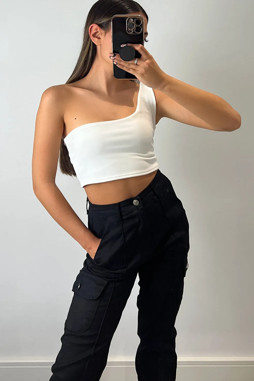 Ariaa White One Shoulder Crop Top sold by Lasula product image thumbnail 4