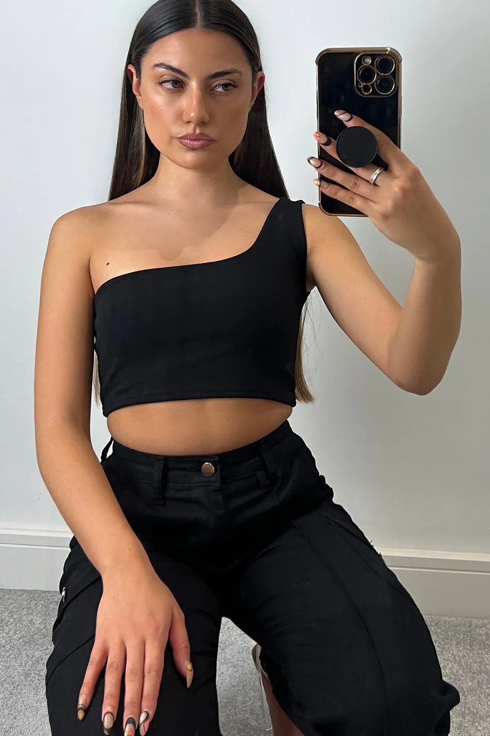 Ariaa Black One Shoulder Crop Top sold by Lasula product image thumbnail 4
