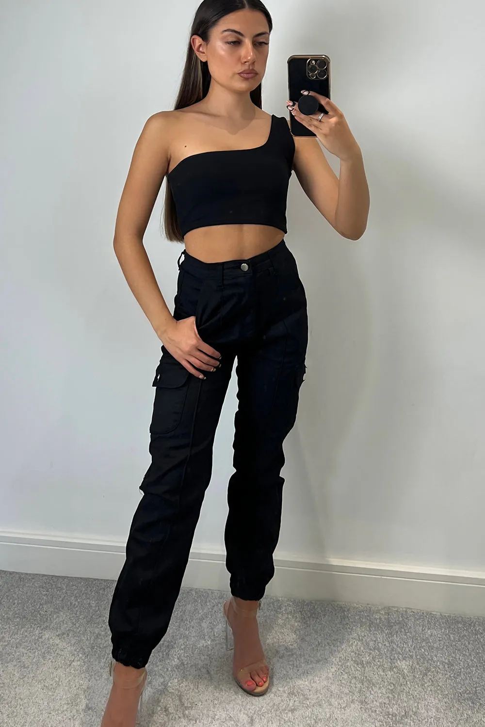 Ariaa Black One Shoulder Crop Top sold by Lasula product image thumbnail 5