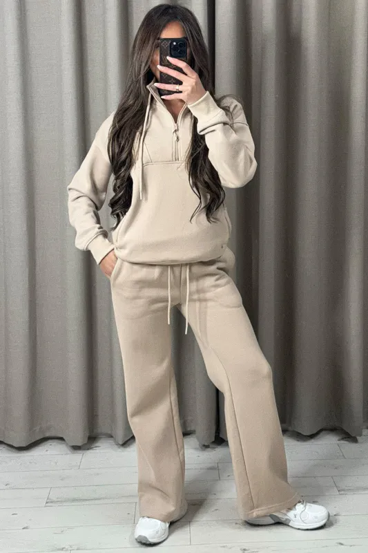 Marley Beige Fleece Lined Half Zip Co Ord made by Lasula