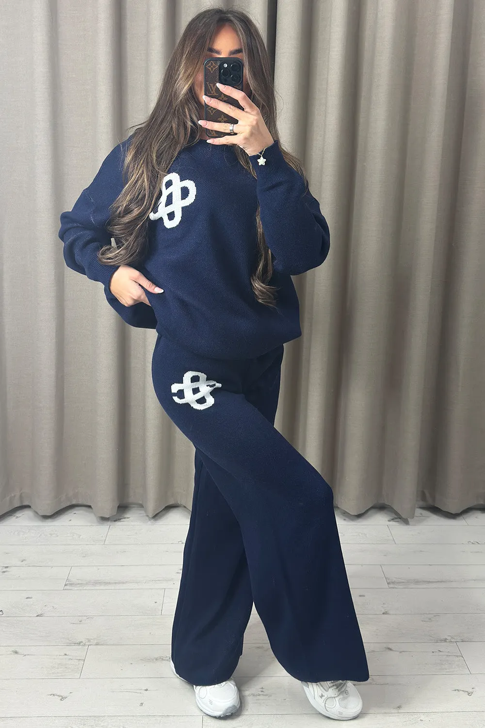 Lison Navy Knitted Loungewear Set with Contrasting Emblem sold by Lasula product image thumbnail 2