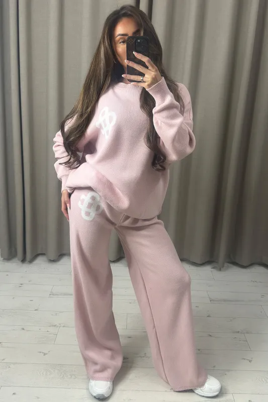 Lison Pink Knitted Loungewear Set with Contrasting Emblem sold by Lasula