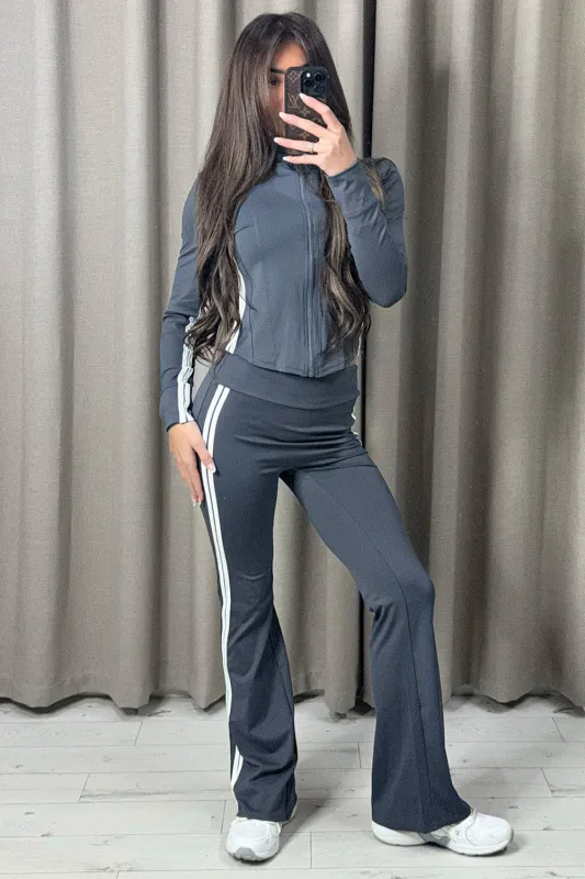 Gillie Charcoal Two Piece Side Stripe Gym Set sold by Lasula