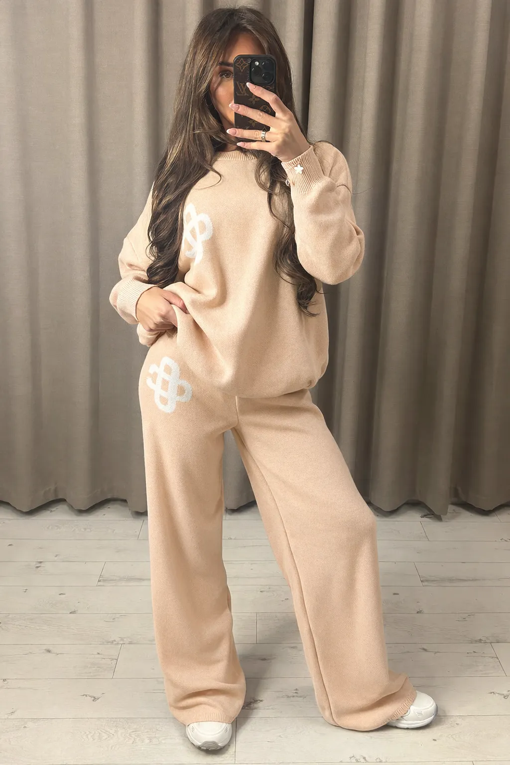 Lison Beige Knitted Loungewear Set with Contrasting Emblem sold by Lasula