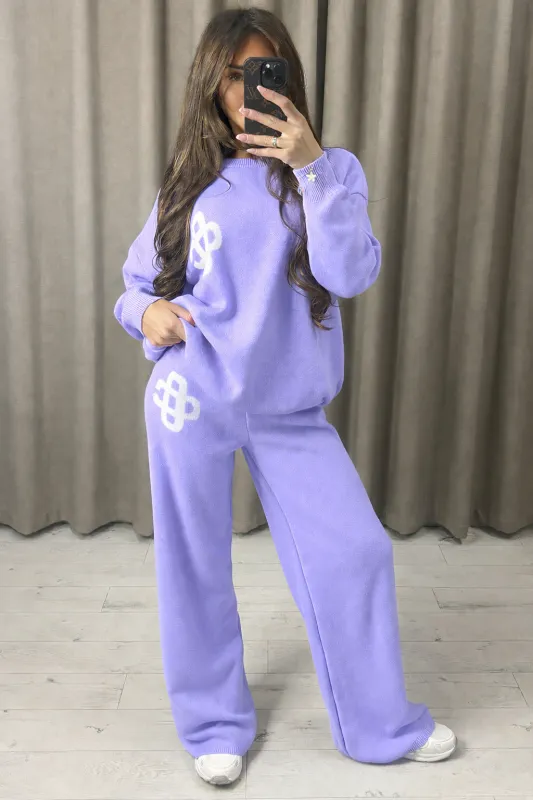 Lison Lilac Knitted Loungewear Set with Contrasting Emblem sold by Lasula