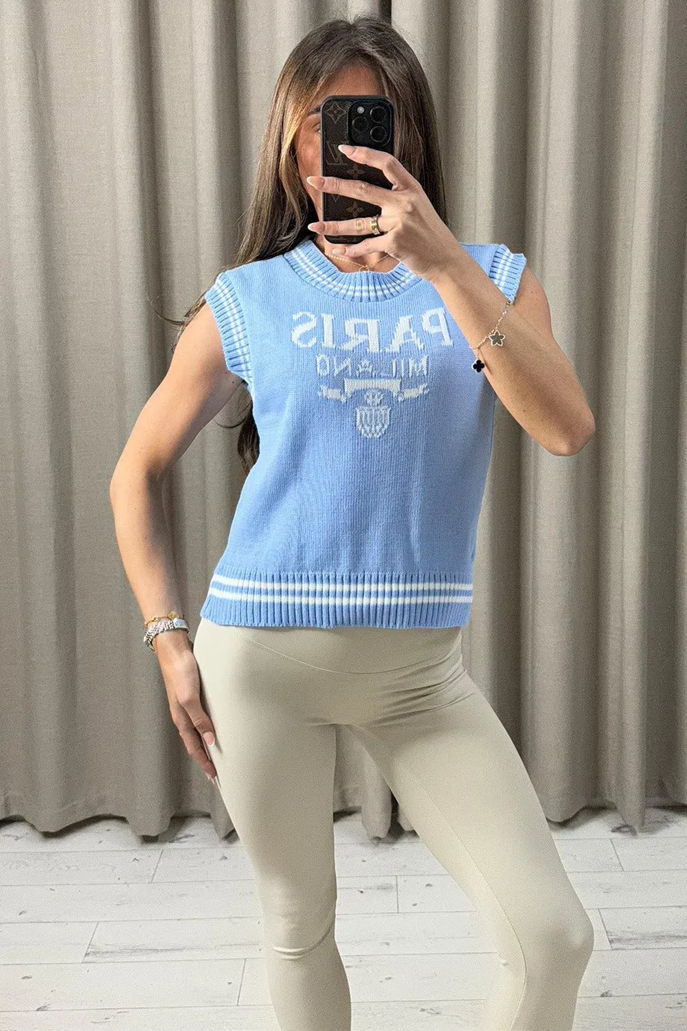 Avanna Blue Paris Milano Knitted Vest Top sold by Lasula
