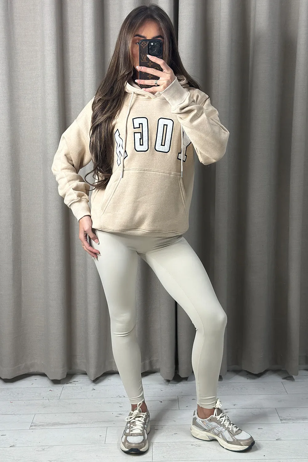Anisa Beige Yoga Slogan Oversized Hoodie sold by Lasula product image thumbnail 2