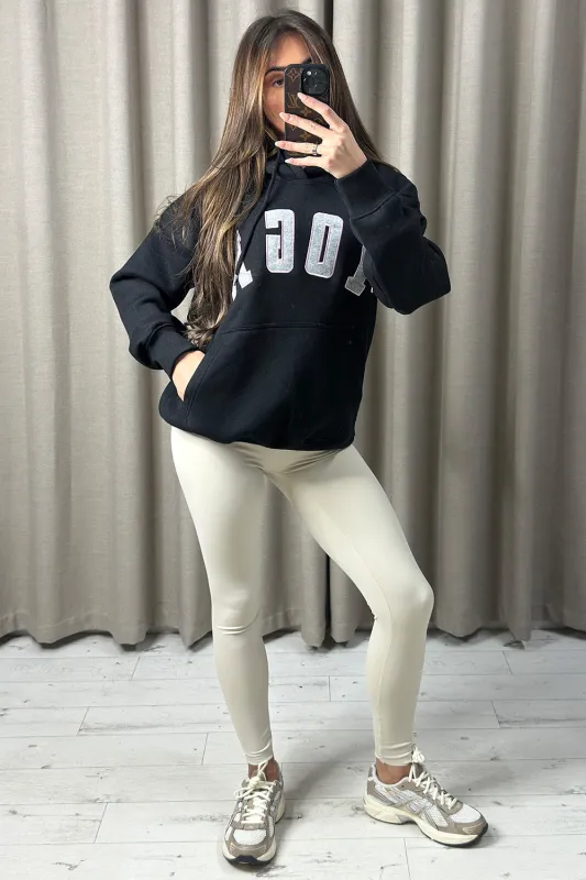 Anisa Black Yoga Slogan Oversized Hoodie sold by Lasula