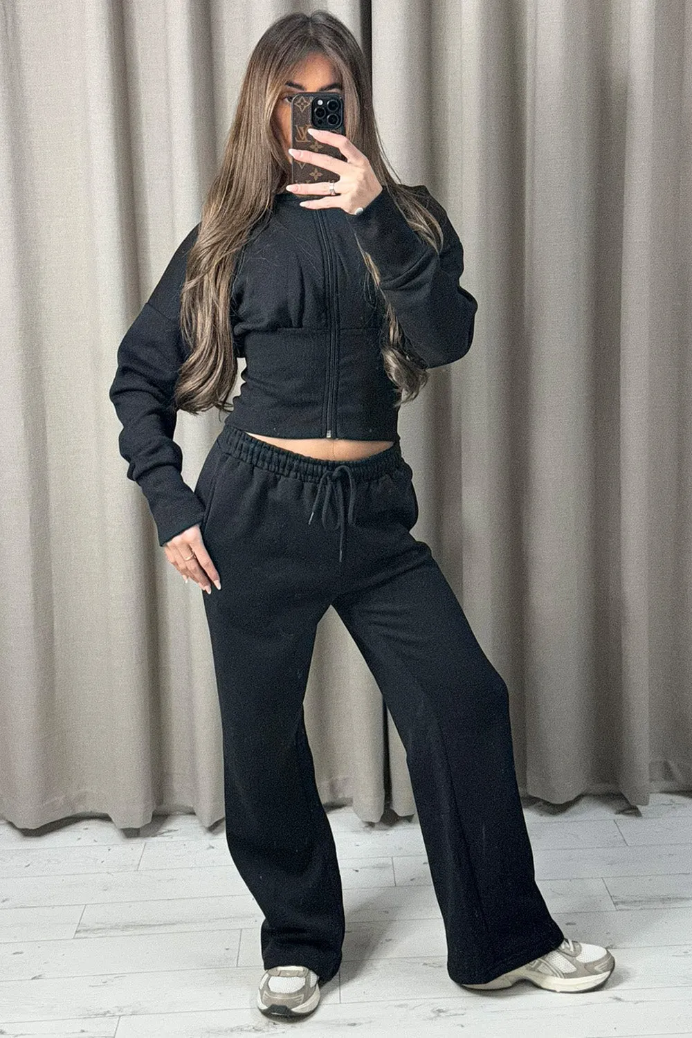 Mirissa Black Zip Up Jacket and Wide Leg Tracksuit sold by Lasula product image thumbnail 2