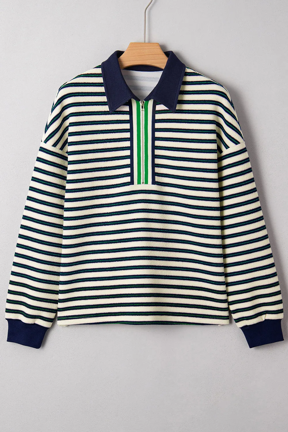 Louisa Contrast Collar Zip Long Sleeve Top sold by Threaded Pear