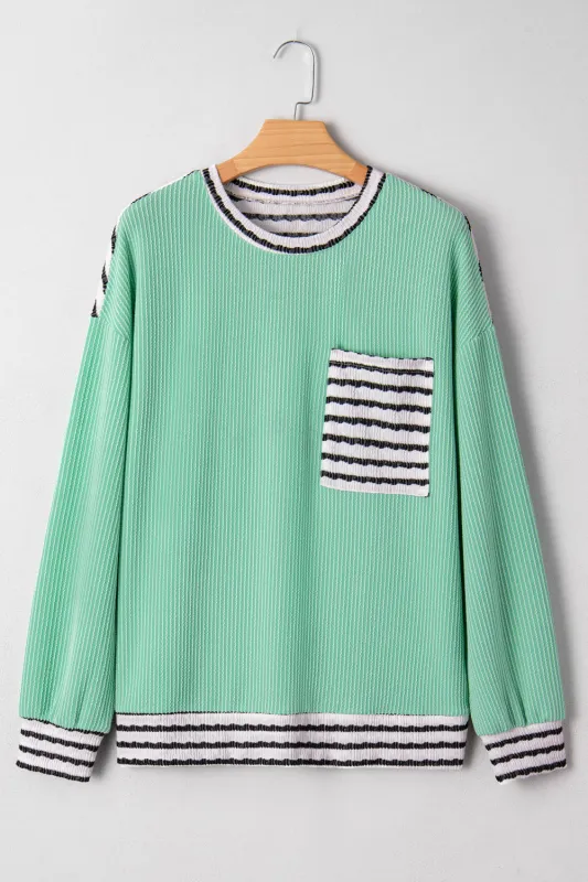 Claire Contrast Striped Patchwork Long Sleeve Top sold by Threaded Pear