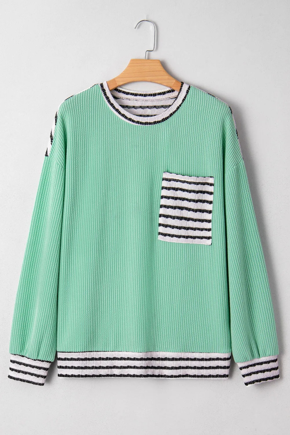 Claire Contrast Striped Patchwork Long Sleeve Top sold by Threaded Pear