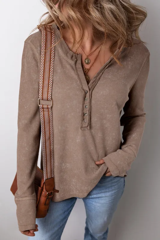Zahra Waffle Knit Neckline Long Sleeve Top made by Threaded Pear