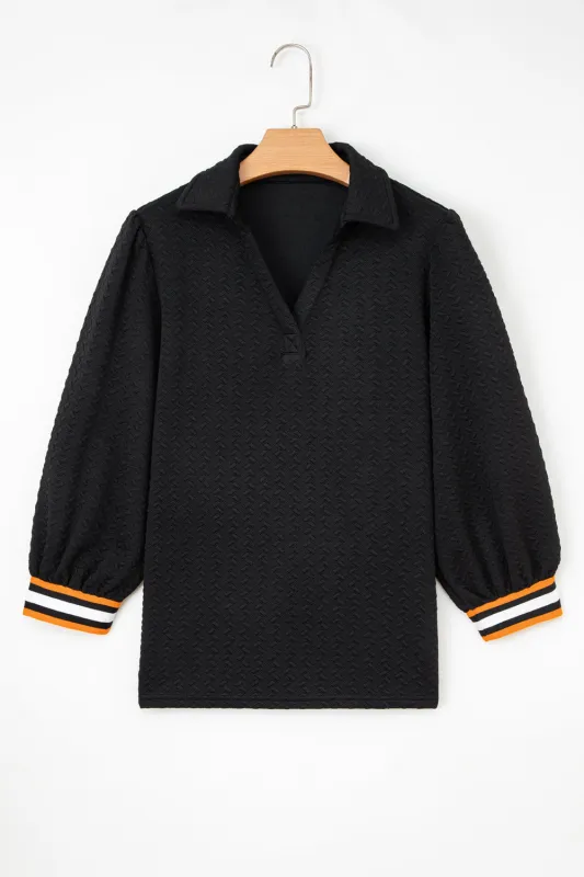 Keziah Patchwork Polo Collar Pullover sold by Threaded Pear