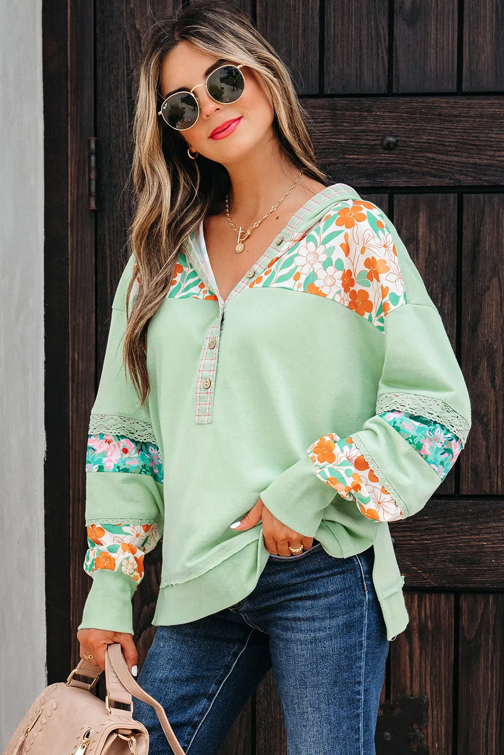 Emberly Patchwork Half Hooded Pullover sold by Threaded Pear product image thumbnail 3