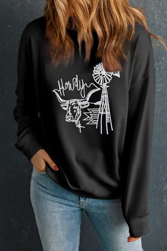 Adanique Cow Western Graphic Sweatshirt sold by Threaded Pear
