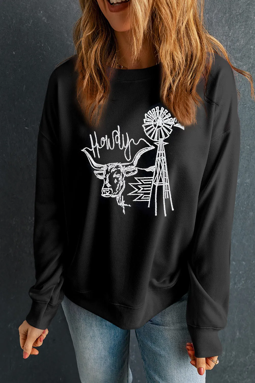 Adanique Cow Western Graphic Sweatshirt sold by Threaded Pear product image thumbnail 3