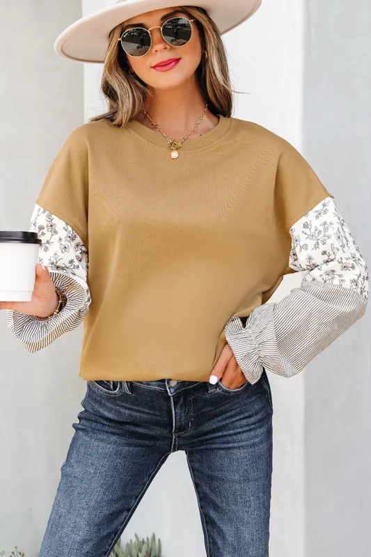 Beazita Patchwork Ruffled Sleeve Sweatshirt sold by Threaded Pear