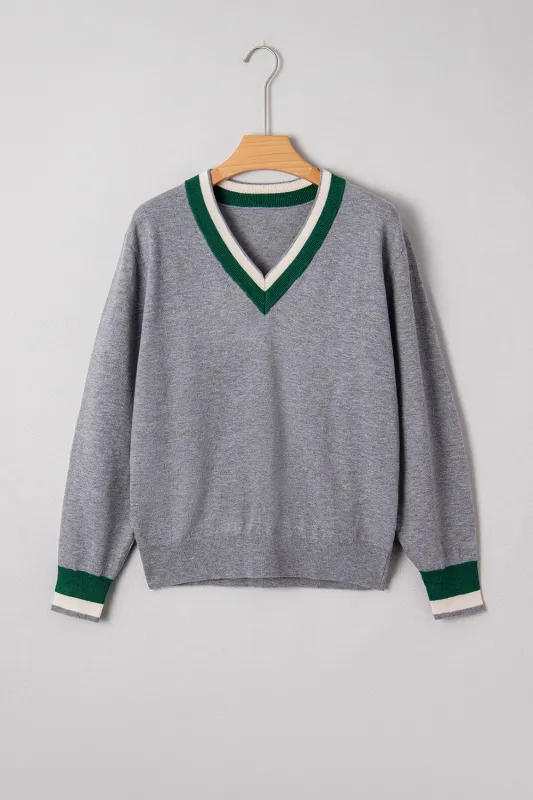 Scarlett Striped Trim Varsity Sweater made by Threaded Pear