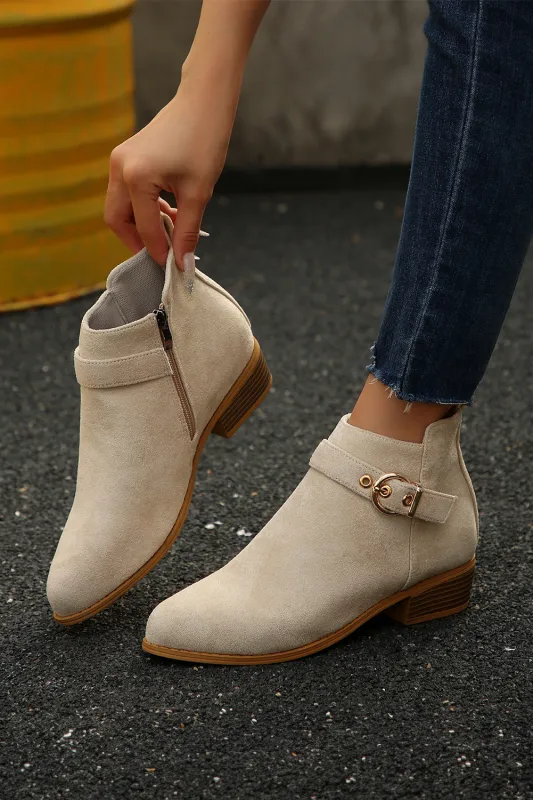 Eleanor Chunky Heel Suede Boots sold by Threaded Pear