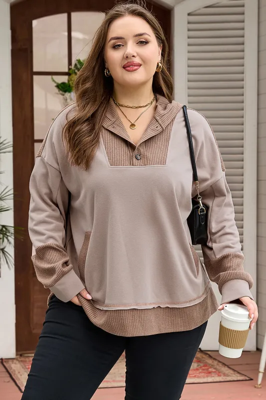 Goat Waffle Contrast Patchwork Plus Size Pocketed Hoodie sold by Threaded Pear