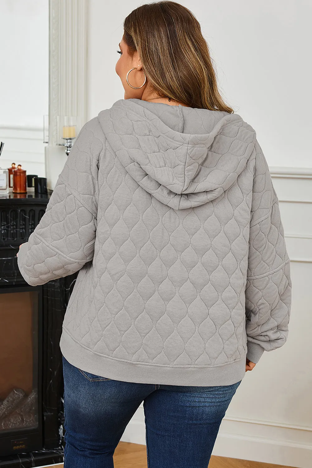 Gray Quilted Quarter Zip Plus Size Hoodie sold by Threaded Pear product image thumbnail 2
