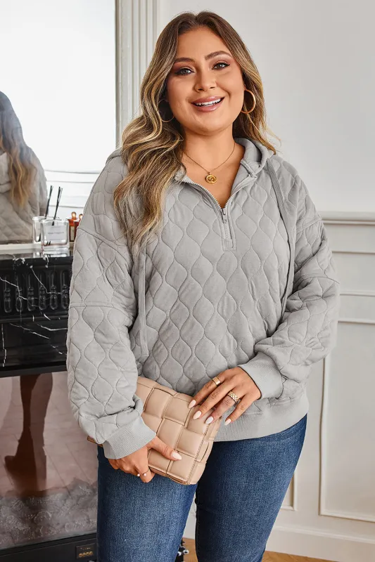 Gray Quilted Quarter Zip Plus Size Hoodie sold by Threaded Pear