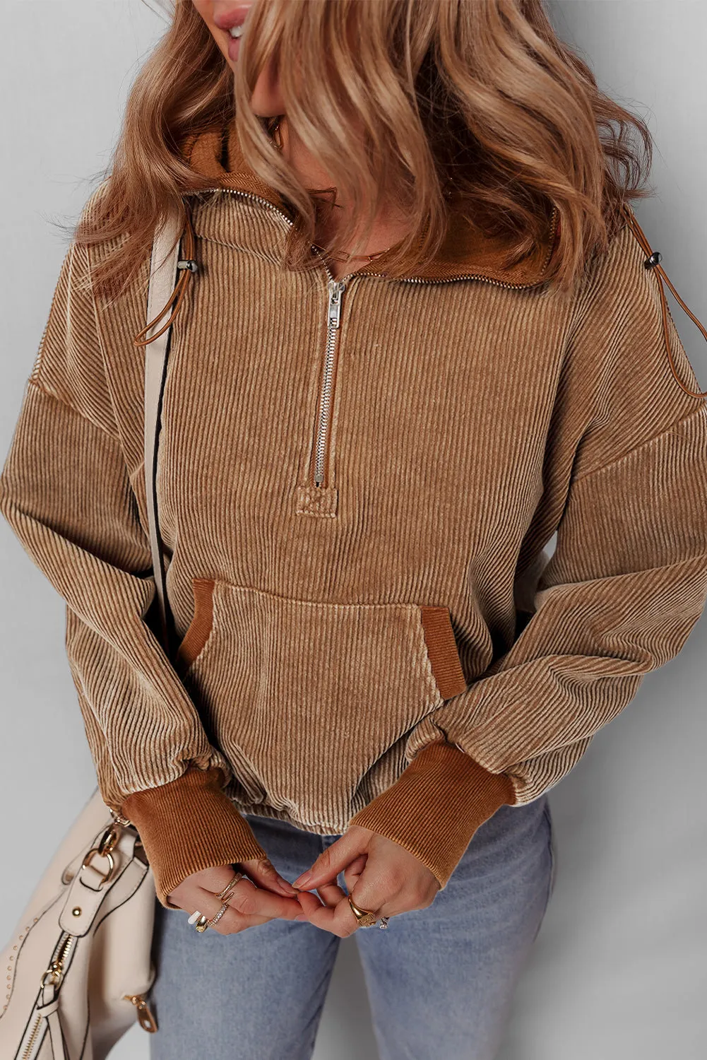 Abigail Kangaroo Drawstring Corduroy Hoodie sold by Threaded Pear product image thumbnail 4