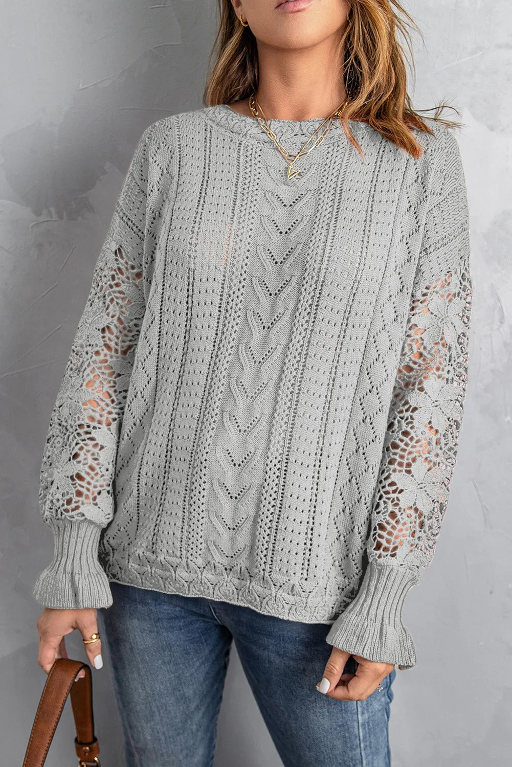 Scarlett Lace Pointelle Knit Sweater sold by Threaded Pear