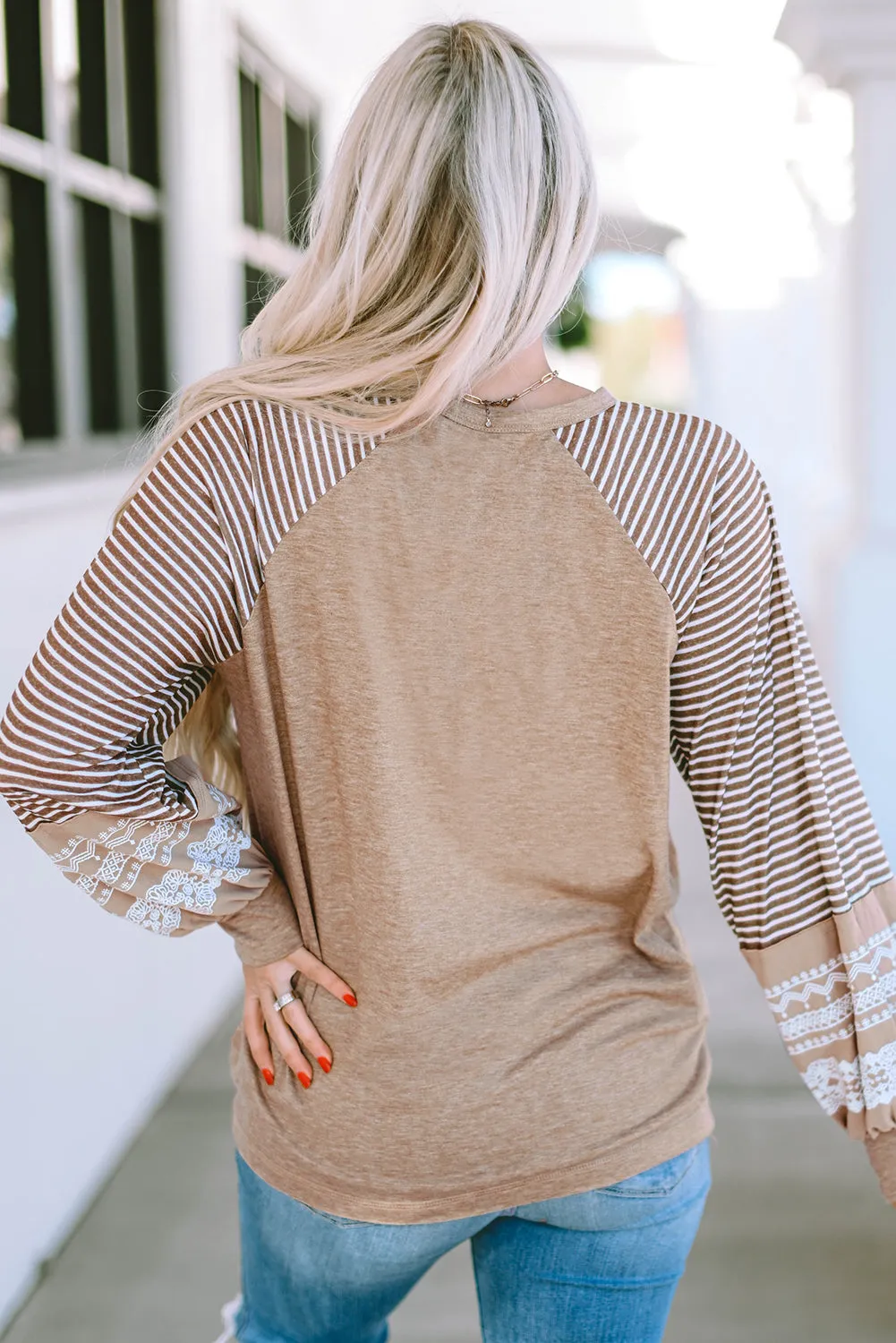 Harper Striped Patchwork Loose Long Sleeve Top sold by Threaded Pear product image thumbnail 2