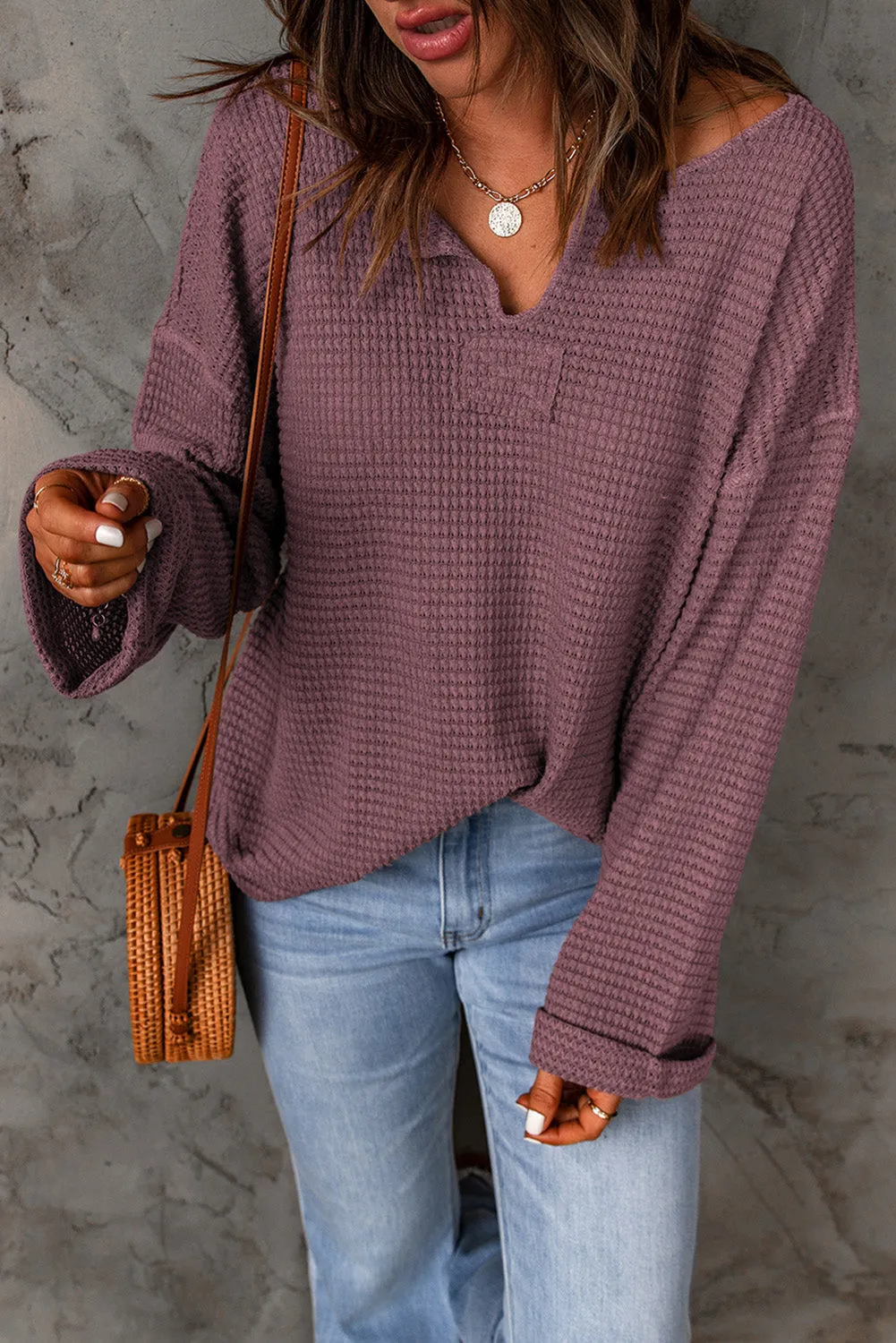 Evelyn Waffle Knit Loose Long Sleeve Top sold by Threaded Pear product image thumbnail 4