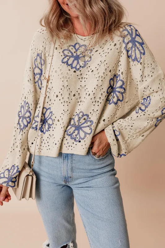 Harper Eyelet Drop Shoulder Sweater sold by Threaded Pear