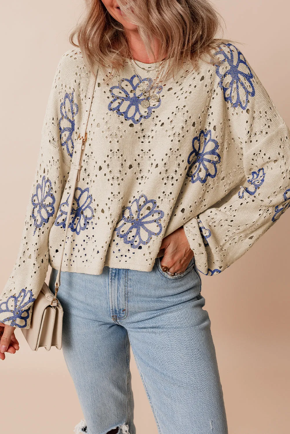 Harper Eyelet Drop Shoulder Sweater sold by Threaded Pear